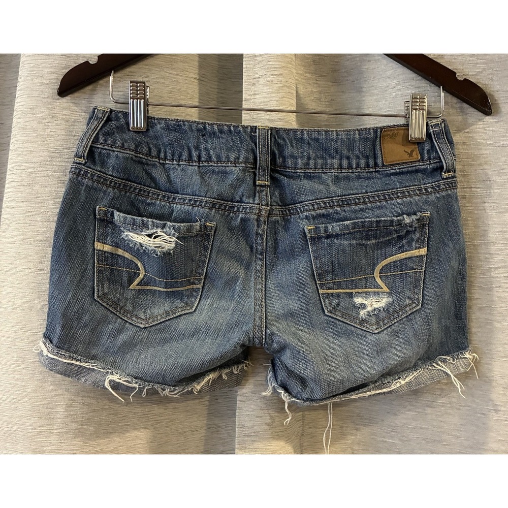 American Eagle Distressed Denim Shortie‎ Shorts Sz 00 Cuffed Stretch Festival - Picture 3 of 5